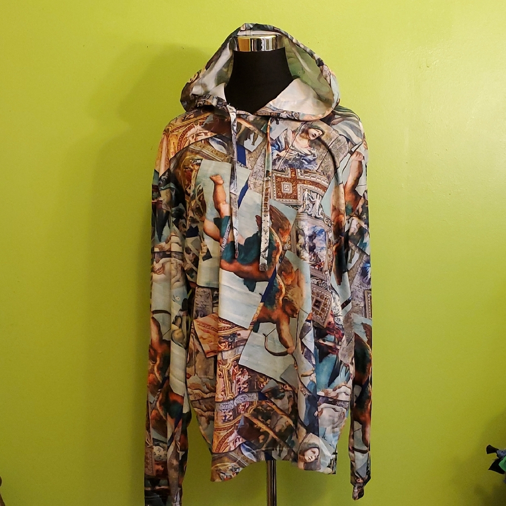 Multi Print Painting Pattern Lightweight  Jacket with Hood